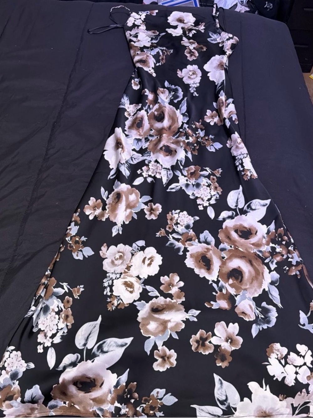 BCX Black Maxi Dress with Brown & Cream Floral Print